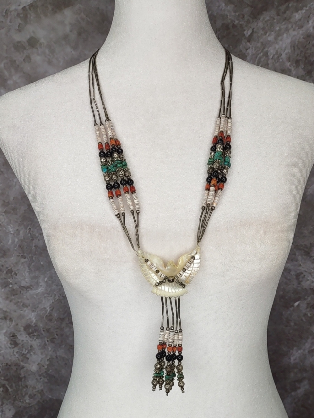 Vintage Native American Santo Domingo Thunderbird Necklace
